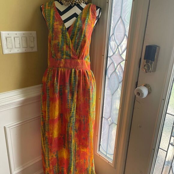 NWT Ellen Weaver multi marble color orange,yellow & green.Maxi dress SZ2X - Picture 4 of 11